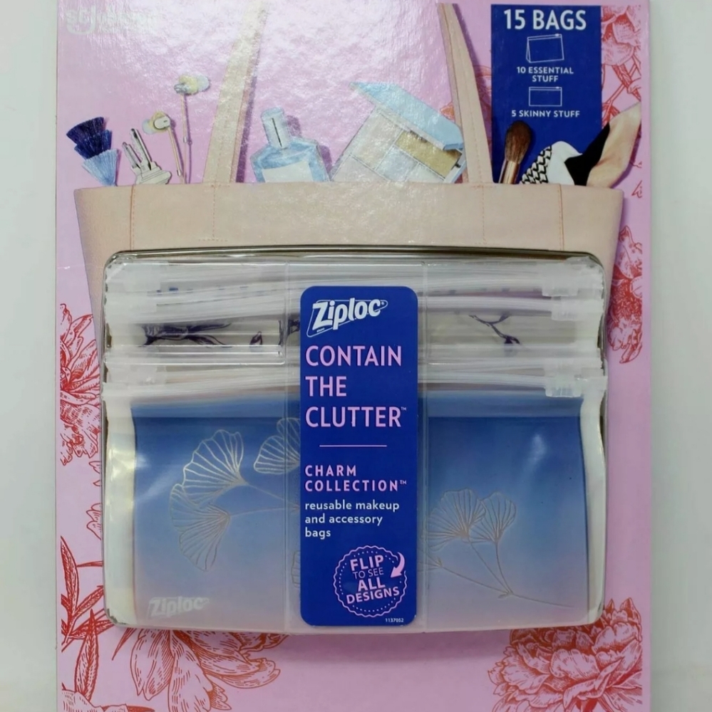New  Ziploc Contain the Clutter Charm Collection 15 bags Reusable Accessory Bags